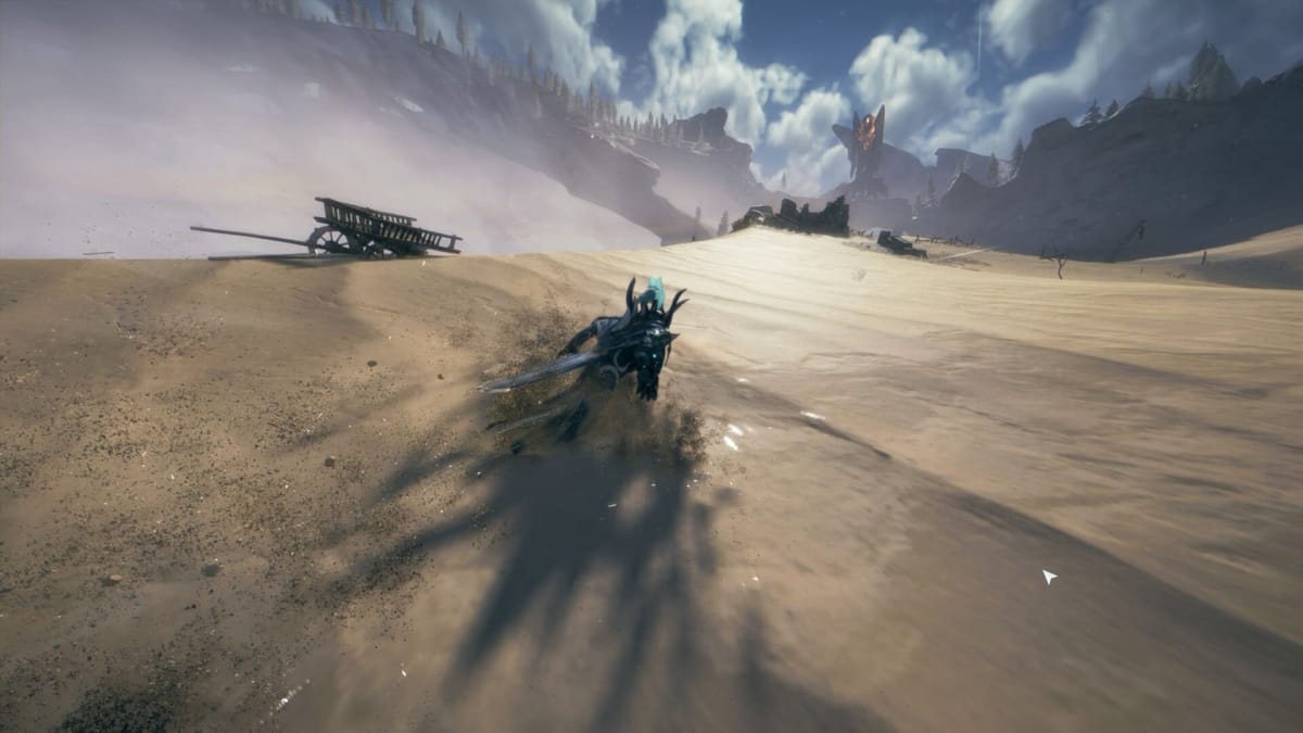Image of Main Character in Atlas Fallen Surfing The Sand