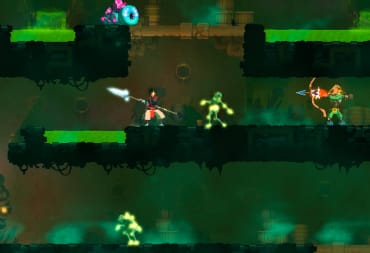 The player character fighting a series of enemies in a dingy castle in Dead Cells