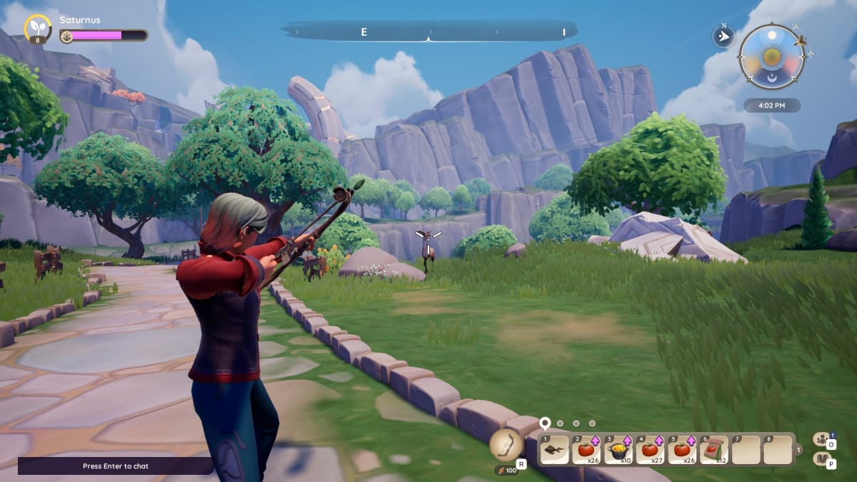 Player taking aim at a Sernuk using a bow.