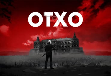 The main character of Otxo wielding a gun and standing outside The Mansion