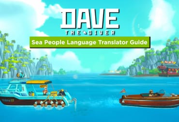 Image of Dr Bacon Driving Away with the text "Dave the Diver" Sea People Language Translator Guide above it