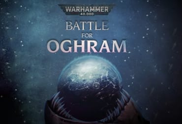 Promotional artwork for Warhammer 40k Battle For Oghram, showing a planet slowly being devoured by a giant insect creature